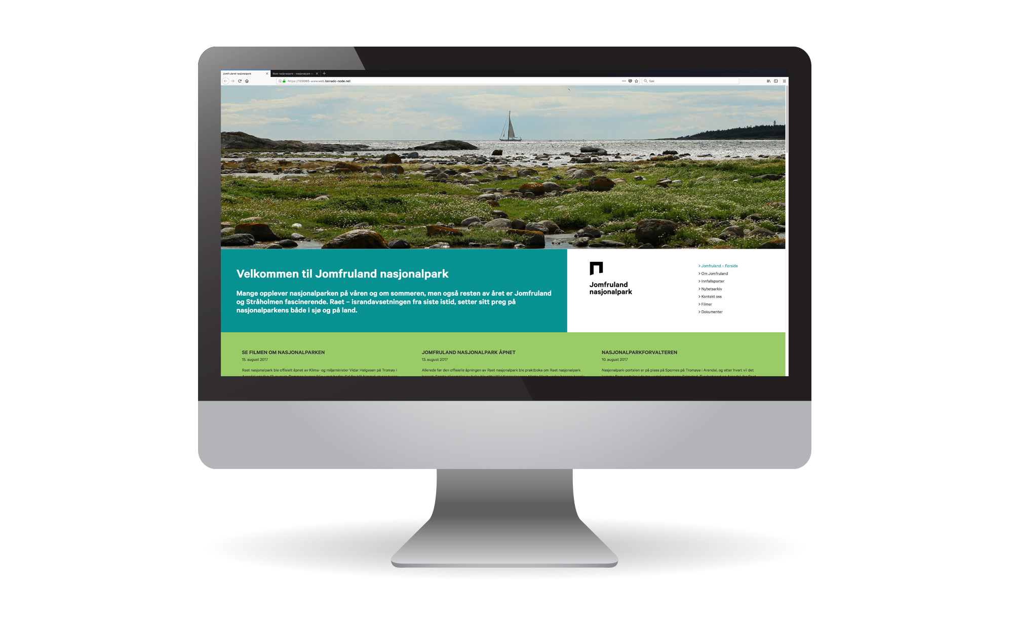 Raet nasjonalpark nettsiden på stor skjerm.