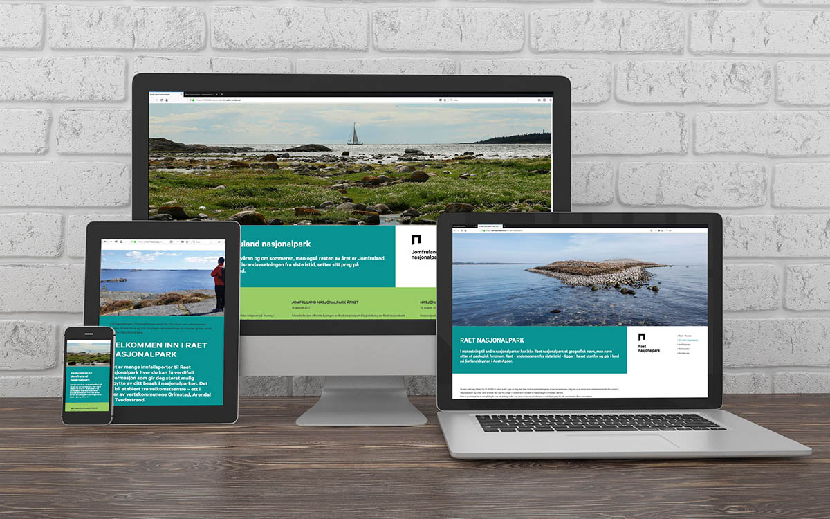 Raet nasjonalpark nettsiden på Stor skjerm, laptop, tablet og mobil.